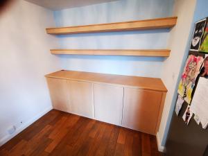 Kitchen / diner side cabinet and shelves formed in pine and mdf to paint