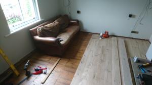 Laying untreated rustic oak floor planks