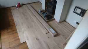 Laying untreated rustic oak floor planks