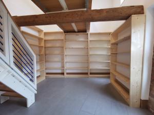 Chunky pine bookshelves