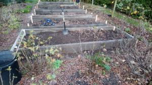 Forming raised vegetable beds using salvaged sleepers