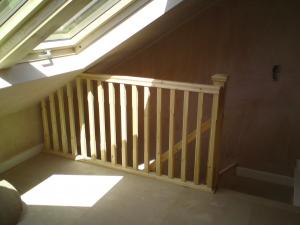 Pine stop-chamfer spindles and hdr handrail balustrade in loft
